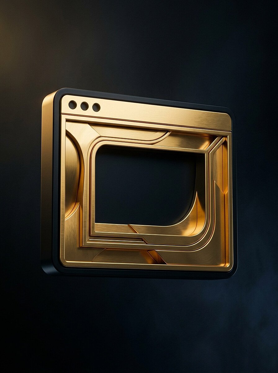 Ícone de navegador digital dourado representando a criação de um site profissional