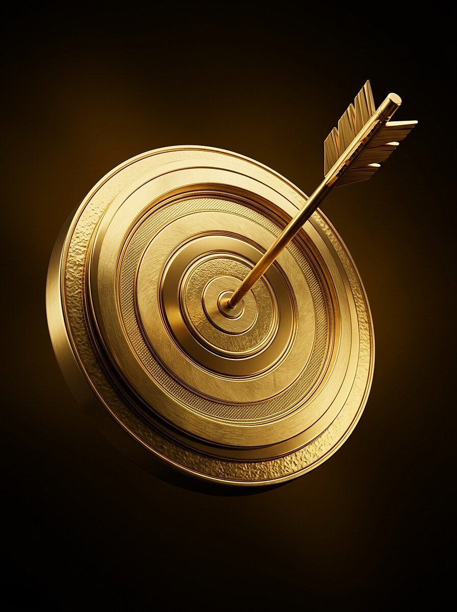 Ícone de alvo dourado representando a escolha de produtos na ClickBank