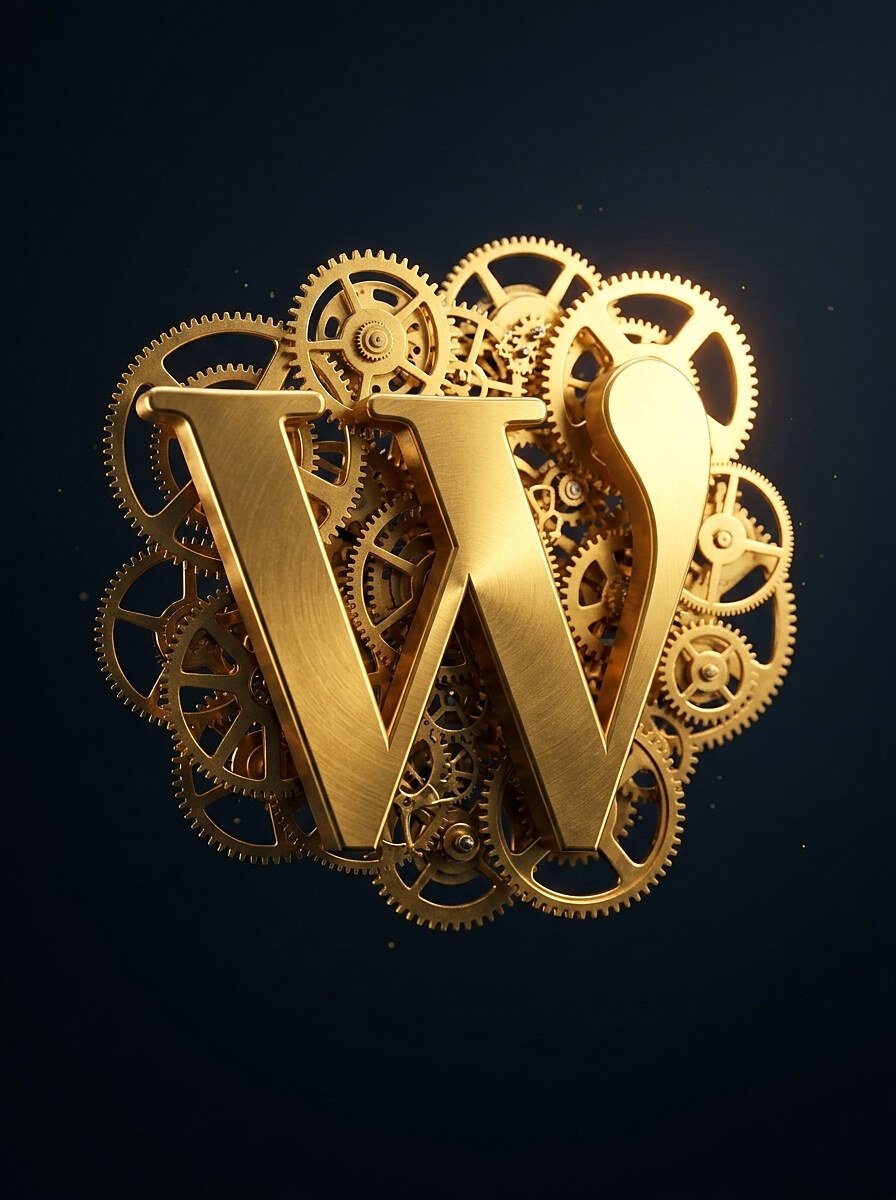 Ícone de engrenagem dourada representando a instalação do WordPress