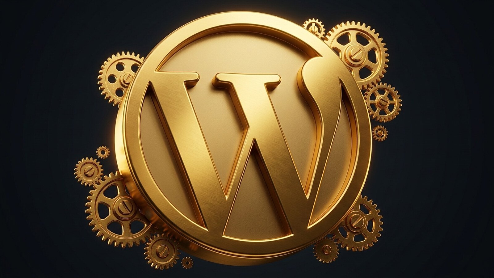 Ilustração de uma engrenagem dourada representando a instalação do WordPress