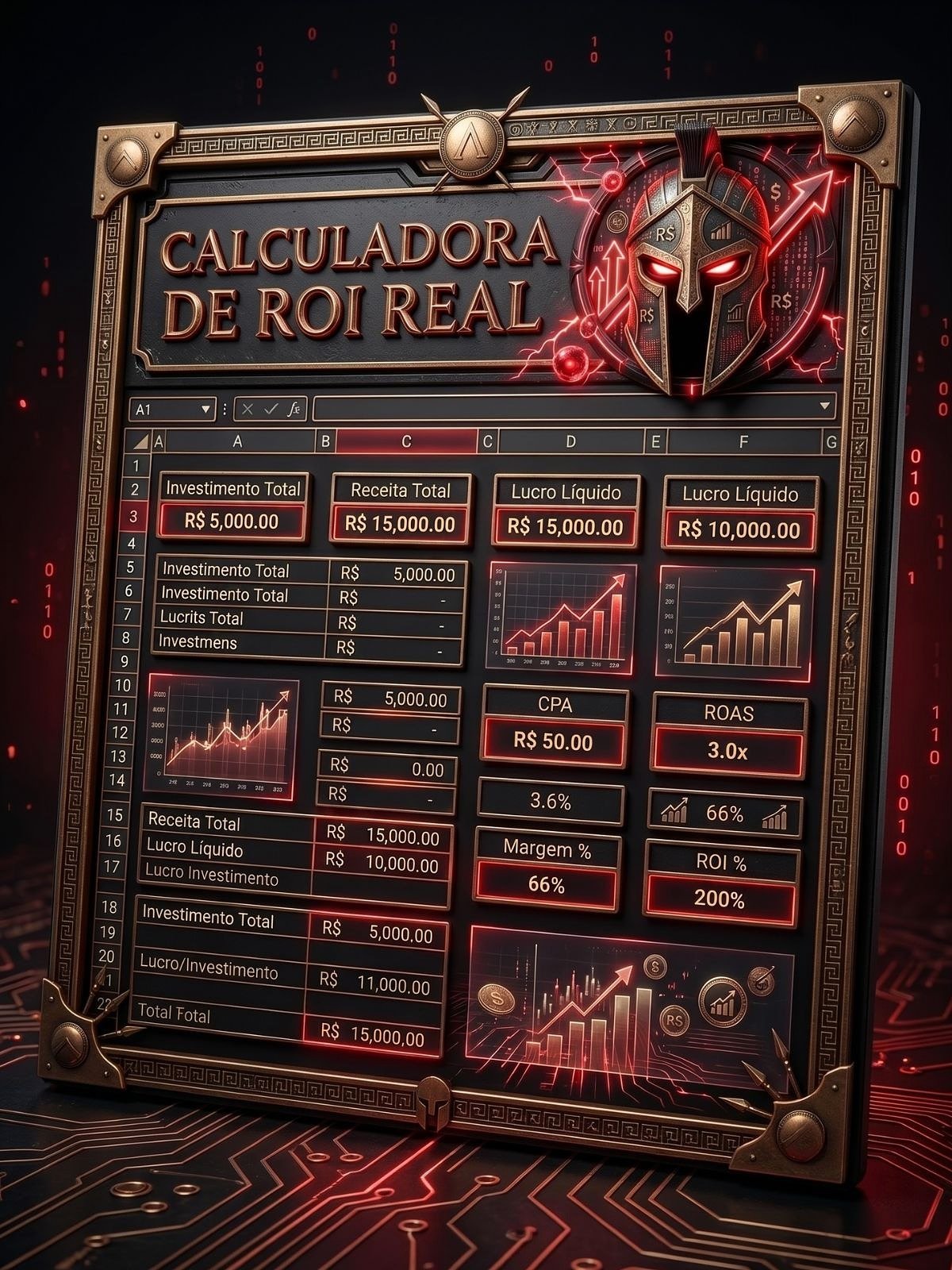Capa da Planilha Gratuita de ROI para Afiliados, estética Marketing Espartano